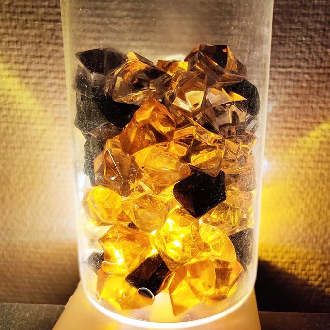 HappyFiller Home Decoration Acrylic Gems Fake Crystal Cubes Jewels Rocks for Vase Fillers, Centerpieces,Party Decor Ice Stones Table Scatter,Orange,Black and White,14 OZ