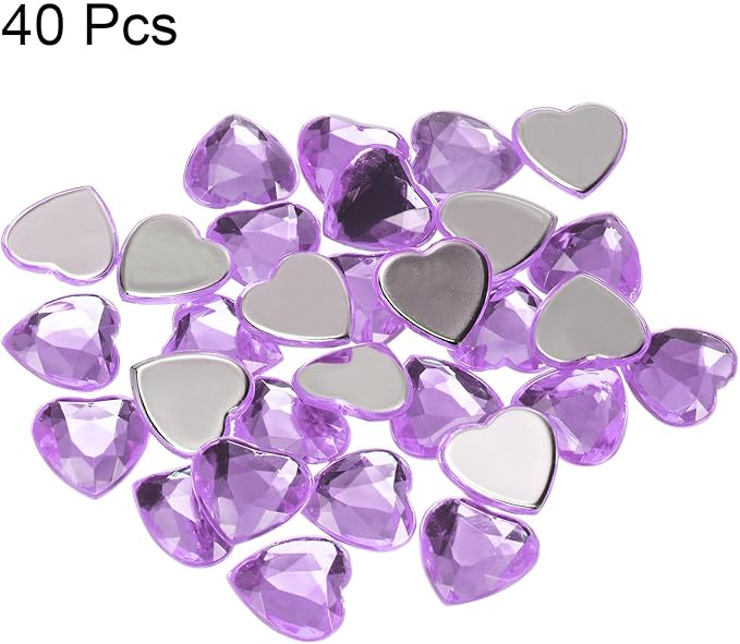 MECCANIXITY 40 Pcs Acrylic Heart Rhinestone 20mm Flat Back Plastic Gems Jewelry Stickers for Craft Bead Face Painting Costume Jewelry Making Mid Purple