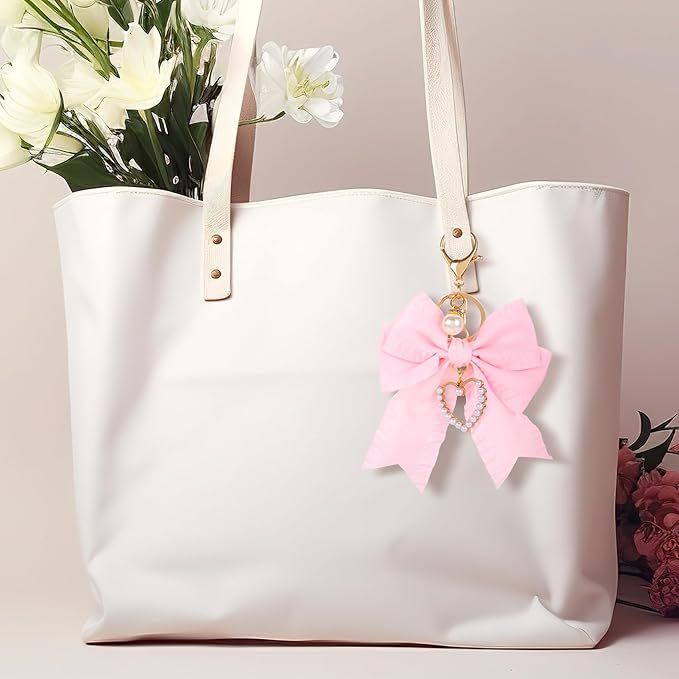 Joez Wonderful Bow Keychains, Coquette Pearl Bookbag Charms, Cute Bow Accessories for Wistlet, Purse, Car Keys