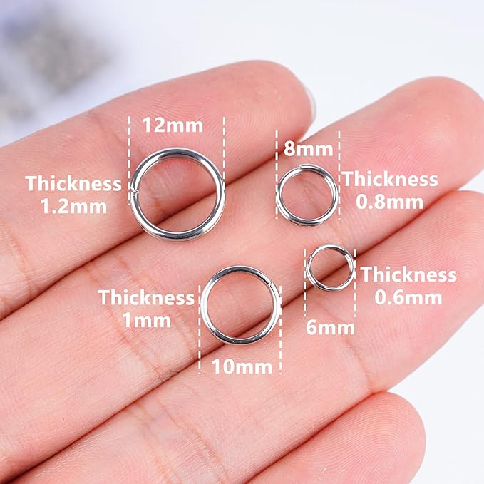 400 Pieces Premium 304 Stainless Steel Split Ring Double Jump Ring Small Key Chain Ring for Ornament Crafts, 4 Sizes(6mm 8mm 10mm 12mm Diameter)