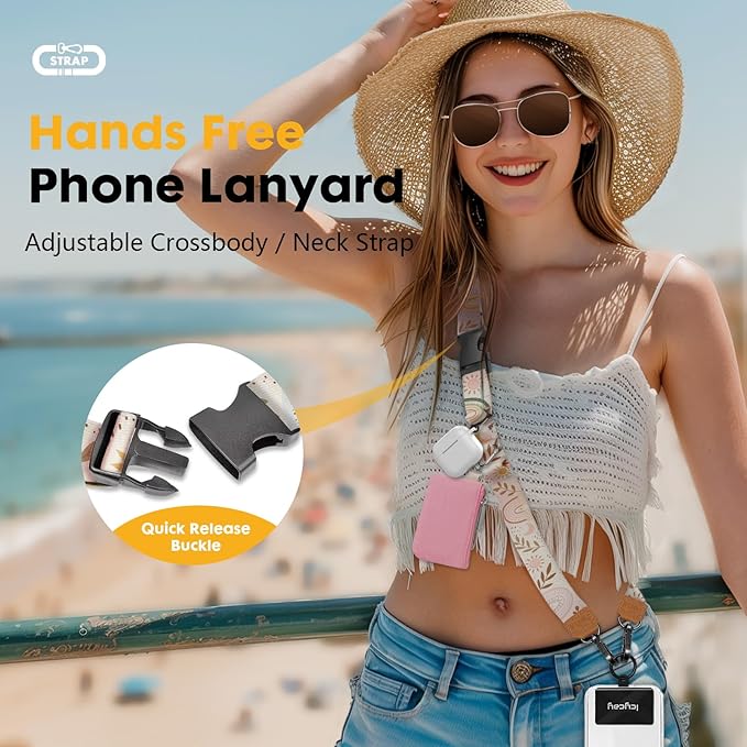 Phone Lanyard Crossbody, Boho Rainbow Cell Phone Strap for Around The Neck Adjustable, Leaf Sun Moon Teacher Anti Theft Cute Lanyard for iPhone Case ID Holder Keys Accessories Travel Essential