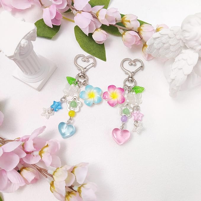 Y2K Aesthetic Keychains for Women Cute Flowers Star Cake Jellyfish Keychins Charms Kawaii Bag Purse Decor