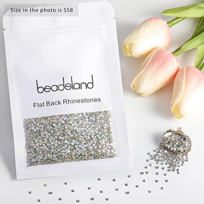 Beadsland 1440pcs Flat Back Crystal Rhinestones Round Gems for Nail Art and Craft Glue Fix, CrystalAB, SS8, 2.3-2.5mm