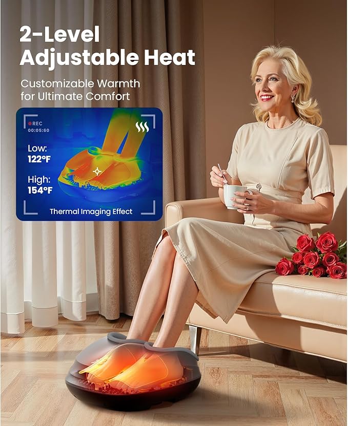 BOB AND BRAD Shiatsu Foot Massager with Heat and Remote,Valentine‘s Day Gifts for Her Him,FSA Eligible HSA Deep Kneading Electric Feet Massager for Plantar Fasciitis, Fits US Size 12