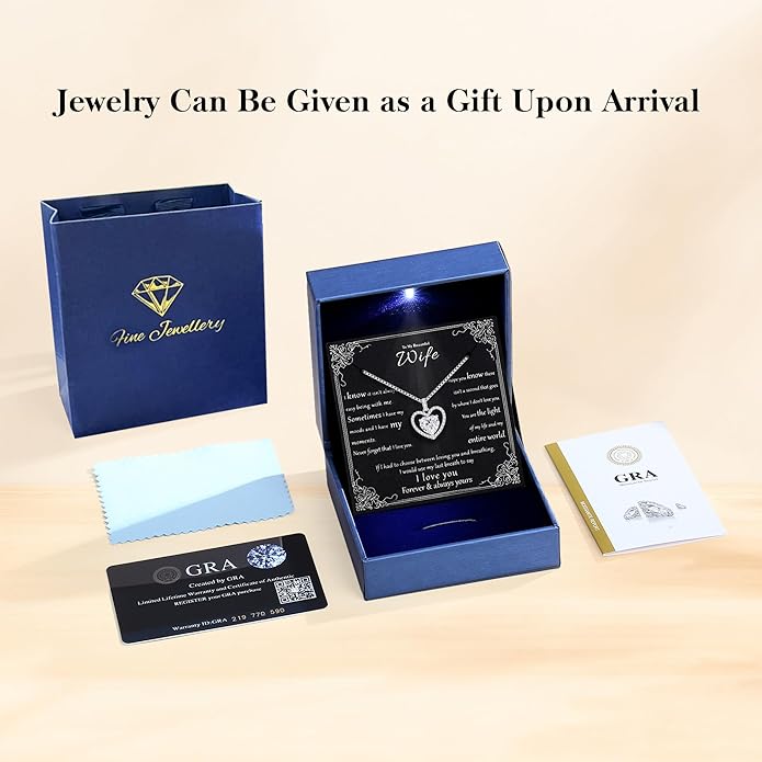 geweio 2CT Moissanite Heart Necklace for Women Wife in Gift Box,S925 Sterling Silver Jewelry for Women,Anniversary Birthday Present for Wife Her Girlfriend,18K Gold/White Gold Filled