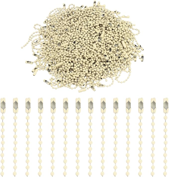 uxcell 220pcs Metal Ball Bead Chain, 100mm Long Bead Connector Clasp Dog Tag Hanging Chain for Key Chains Tags Craft Projects Jewelry Making, Beige