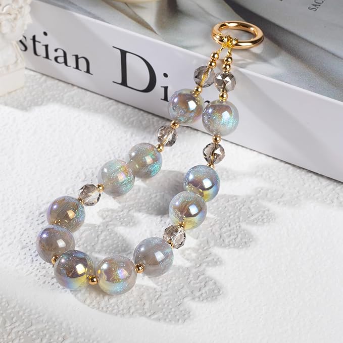 Phone Lanyard Wrist Chain for Cellphone Wrist Strap Phone Bracelet Strap Pearl Beaded Smartphone Wristlet (Taupe)