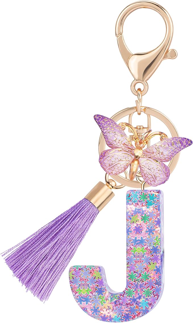 Suweibuke Cute Pink Key Chains for Women Girls, Initial Letter Keychains with Tassel, Charms for Key Purse Handbags Backpacks