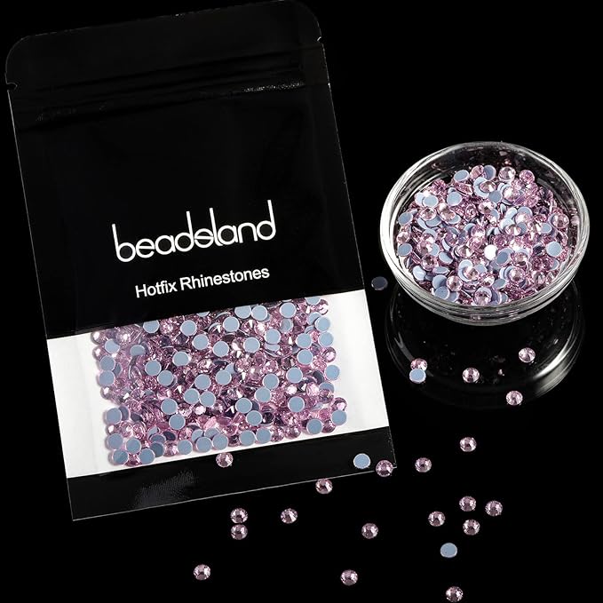 Beadsland Hotfix Rhinestones, 1440pcs Flatback Crystal Rhinestones for Crafts Clothes DIY Decorations, Light Pink, SS12, 3.0-3.2mm