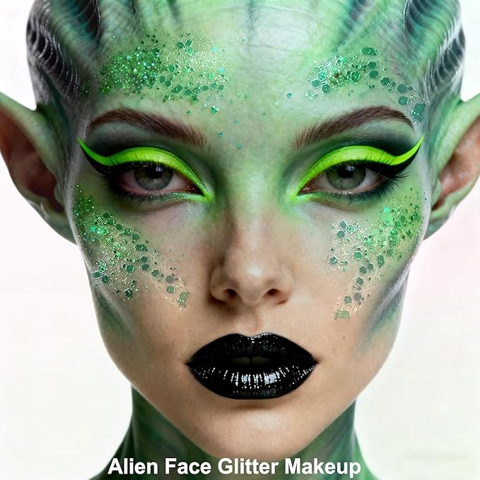 MEICOLY Gold and Green Face Glitter,Green Face Glitter,Gold Hair Accessories,Sparkle Halloween Body Glitter Makeup for Mardi Gras Carnival Festival Party,St Patricks Day Accessories