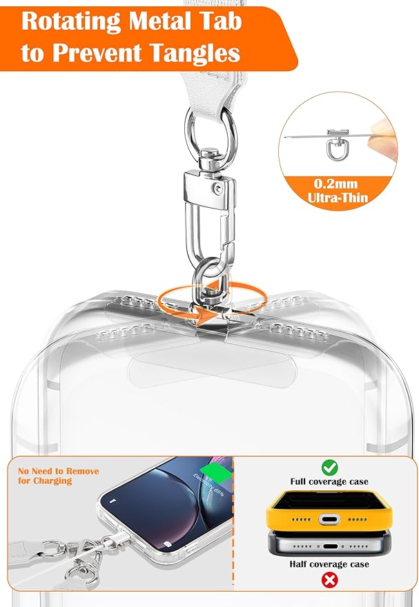 takyu Clip and Go Strap for Phone with Wallet Crossbody, 4-in-1 Adjustable Phone Lanyard with Detachable Wallet Wristlet Strap, Convertible Crossbody Bags with ID Window for Women Travel, White