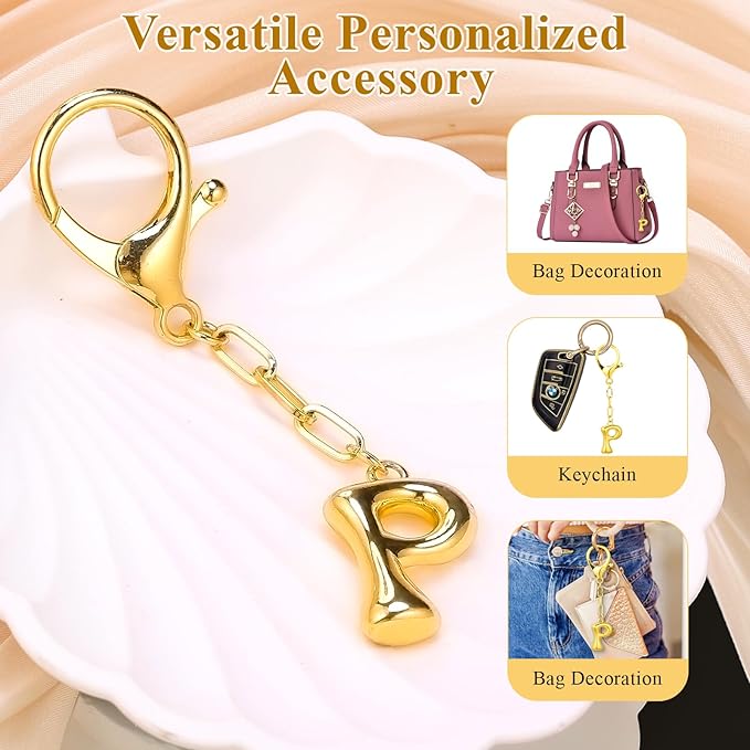 VICKHU Gold Plated Bubble Initial Letter Cute Keychain for Women Car Key Purse Decorative Keyring Handbag Charms Fashion