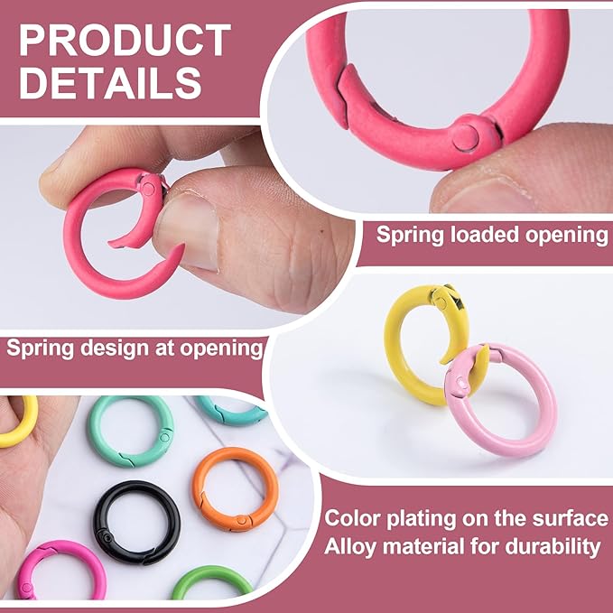 HINZIC 24Pcs 24mm Metal Spring O Rings, Round Colorful Carabiner Snap Clip Trigger Buckles DIY Accessories for Keyrings Bag Purse Handbag Keychain Lanyard