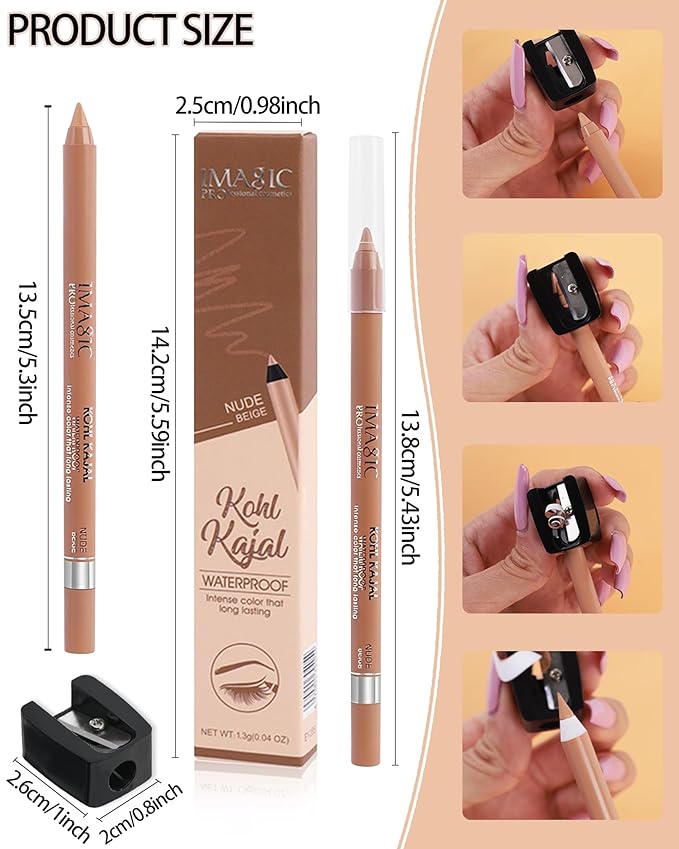 Nude Beige & Black Water Line Gel Eyeliner Pencil-3Pcs Longlasting Waterproof Smudge-Proof Cream Eye Liner Waterline Pen,Smooth Easy-to-Sharpen Pencil,Thanksgiving Eye Makeup Gift Set for Girl