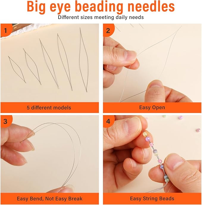 GarfxG 60 PCS Beading Needles Set with Collapsible Big Eye Needles, Twisted Wire Seed Needles, Straight Beading Needles and Threaders, Thimble, Scissors, Measure Tools in Storage Box