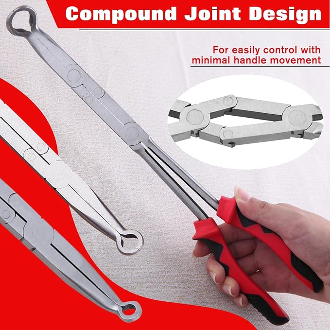 3PCS Extra Long Nose Hose Grip Pliers Set 13" Spark Plug Remeover Pliers Long Reach XL Pivot Ring Nose Plier Double Joint Ring Nose Plier with Serrated Jaw for Hard to Reach Narrow Spaces