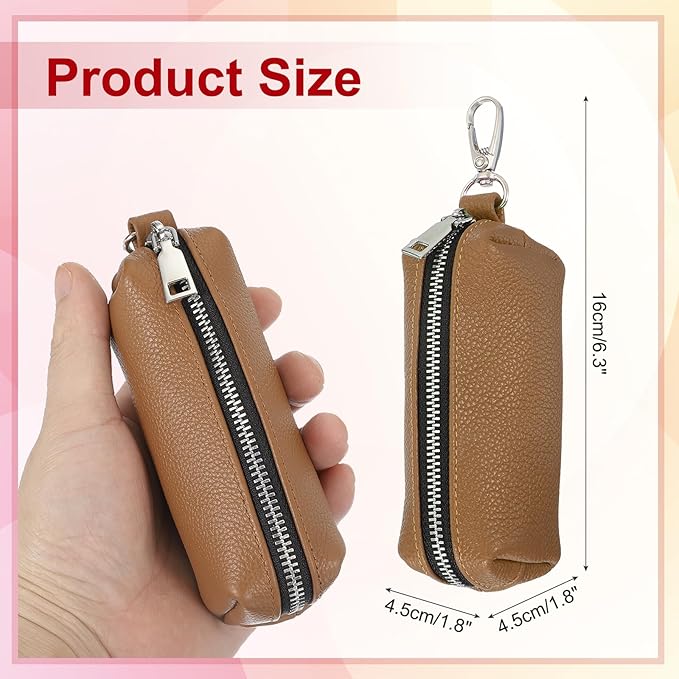 uxcell Leather Coin Purse, Leather Car Key Holder Bag Hand-held Change Purse Keychain Pouch Small Coin Pouch with Key Ring for Women and Men, Dark Brown