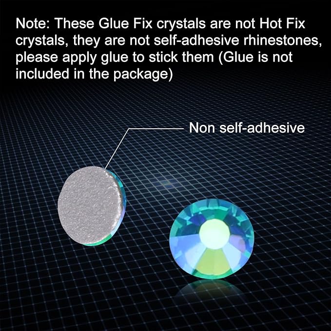 Jollin Glue Fix Crystal Flatback Rhinestones Glass Diamantes Gems for Nail Art Crafts Decorations Clothes Shoes(ss34 288pcs, Aquamarine AB)