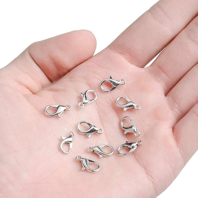 AD Beads 50 Pieces Lobster Claws Clasps Plus 100 Pieces 6mm Match Color Open Jump Rings for Necklace Bracelets Jewelry (7x12mm, Pewter)