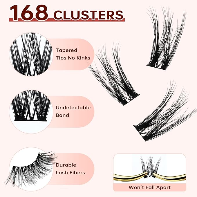 JOLIETIFY Lash Extension Kit, Medium Dense, 8-16mm, DIY Faux Mink Cluster Lashes, Waterproof Bond & Seal, Reusable Individual Lashes, Lash Tweezers, Eyelash Remover, Soft & Fluffy, for Beginners