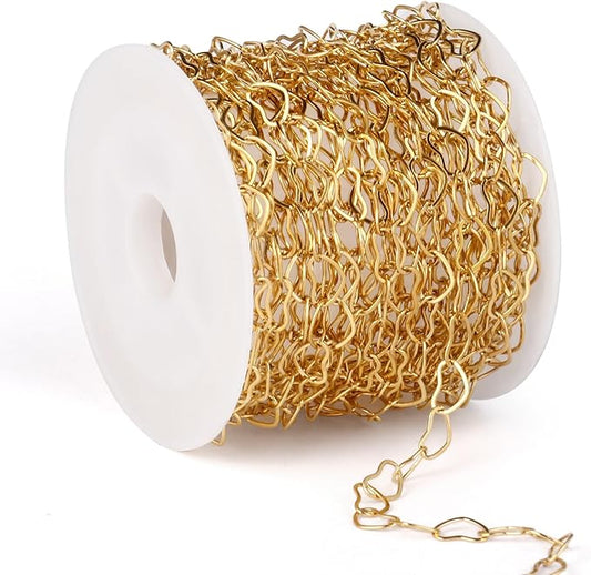 16.5FT Gold Heart Chains Roll, 3.5mm 18K Gold PVD Plated Stainless Steel Heart Link Chain Spool Bulk for Jewelry Making Necklace Bracelet