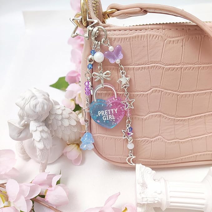 Y2K Aesthetic Keychains for Women Cute Flowers Star Cake Jellyfish Keychins Charms Kawaii Bag Purse Decor