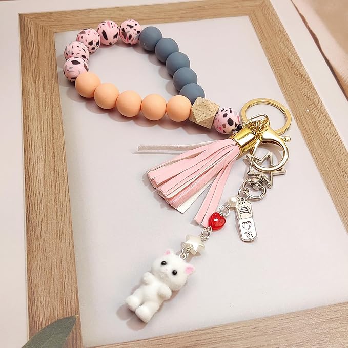 Cute Pink Keychain,Fuzzy Cat Keychain Aesthetic Y2K KeychainStylish KeychainsAccessories