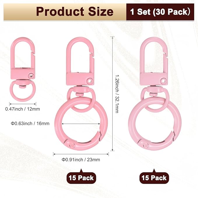 30-Pack Lobster Claw Clasp, Zinc Alloy Swivel Trigger Snaps Spring Clasps Hooks for Keychain Buckle/Lanyard/Straps/Purse, Spring Clasps Clips [Light Pink & Pink]