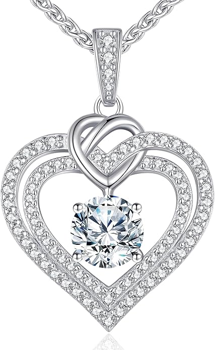 OOBEE Moissanite Heart Necklaces for Women, 1- 4 Carat Moissanite 925 Sterling Silver Gold Plating Fine Women Necklace，Ideal Anniversary Birthday Christmas Valentine Mothers Day Jewelry Gifts for Mom Wife Her Girlfriend