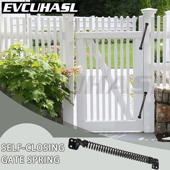11-1/2" Gate Spring Self Closing Heavy Duty Door Springs to Close Door, Automatic Gate Closer with Adjustable Tools for Metal Gates, Wooden Fences and Vinyl Fence Gates(Black, 1 Pack)