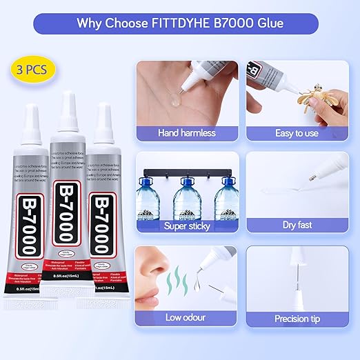 3PCS Jewelry Glue - 15ML/0.5fl oz Clear DIY Craft Glue for Rhinestones, Waterproof Strong Bond Adhesive for Phone Repair, Nail Art, Shoes, Fabric, Metal, Glass