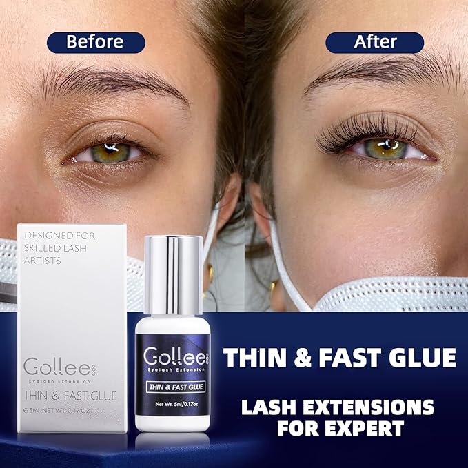Eyelash Extension Glue High Flexibility Eyelash Glue 1 Sec Drying Time/Retention 6-8 Weeks/(0.17fl.oz / 5ml) Max Bond Thin Lash Adhesive for Eyelash Extension Lash Adhesive for Professional Use Only