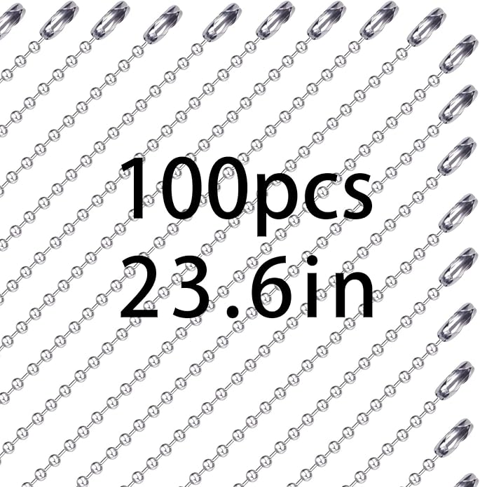 100 pcs Dog Tag Chain Ball Chain Necklace Bulk,Military Dog tag Chain for Men Dog tags Chains,Beaded Chain Necklace Chains for Jewelry Making,Silver Nickel Plated Metal 23.6" Long 2.4mm Ball