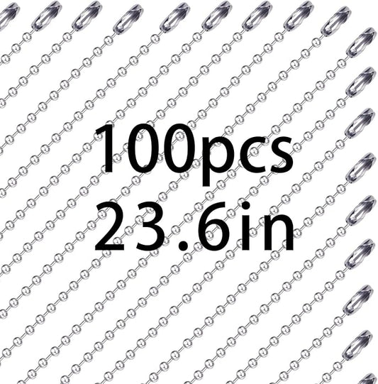 100 pcs Dog Tag Chain Ball Chain Necklace Bulk,Military Dog tag Chain for Men Dog tags Chains,Beaded Chain Necklace Chains for Jewelry Making,Silver Nickel Plated Metal 23.6" Long 2.4mm Ball