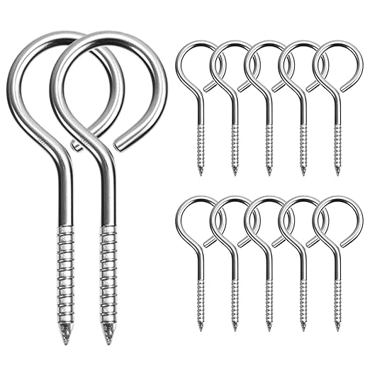 12 Pcs 304 Stainless Steel Screw Eyes Bolts, Screw-in Hooks, M5 Heavy Duty Self Tapping Screw Hooks for Indoor & Outdoor Hanging and Fixing (Ring)