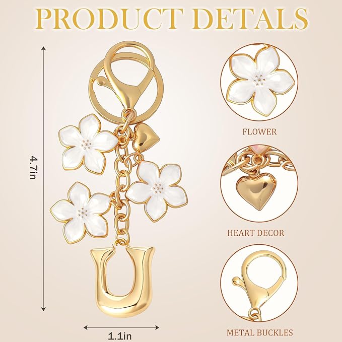 Snycler Bubble Initial Keychain Graceful Flower for bags car remote–A-Z Letter Charms for Women