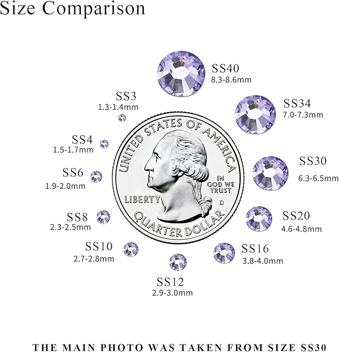 1440PCS SS20 Crystal Glass Flatback Rhinestones, Round Flat Back Crystal Gems for Nail Art and Craft Clothes, Glue Fix Diamond Stones Light Violet (4.6-4.8mm)