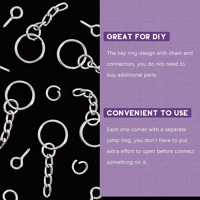 Swpeet 450Pcs 3/5" 15mm Sliver Key Chain Rings Kit, Including 150Pcs Keychain Rings with Chain and 150Pcs Jump Ring with 150Pcs Screw Eye Pins Bulk for Jewelry Findings Making (15mm, Sliver)
