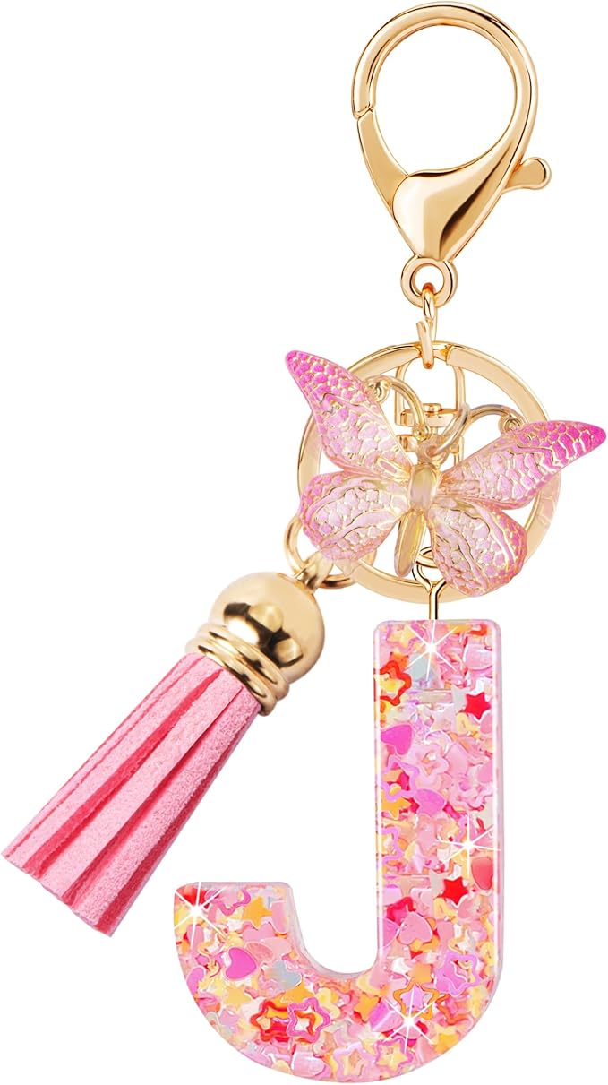 Initial letter Keychains for Women Girls Tassel Butterfly Cute Keychain for Wallet Backpack charm