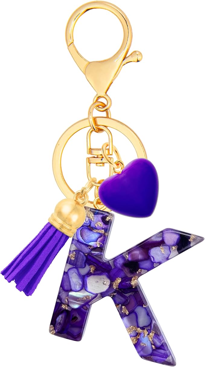 Initial Keychains for Women with Cute Heart Resin - Alphabet Letter Keychain for Bag, Backpacks, Purse or Car key