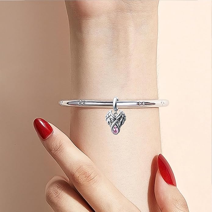 KunBead Guardian Angel Wings Birthstone Dangle Birthday Charms Compatible with Pandora Charm Bracelet for Women