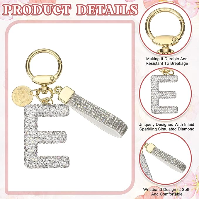 PATIKIL Initial Letter Keychain, Cute Sparkly Rhinestone Key Chain Alphabet Charm for Car Keys Handbags Purse