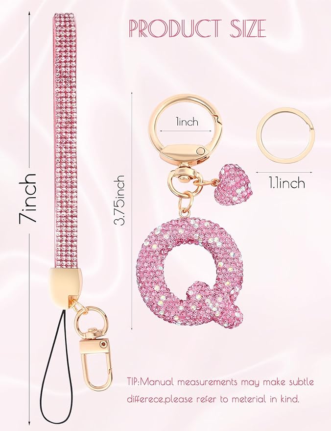 Initial Keychain for Women Girls,Bling Letter Key chain Initial with Heart,Pink Keychain Charms for Backpack Handbag
