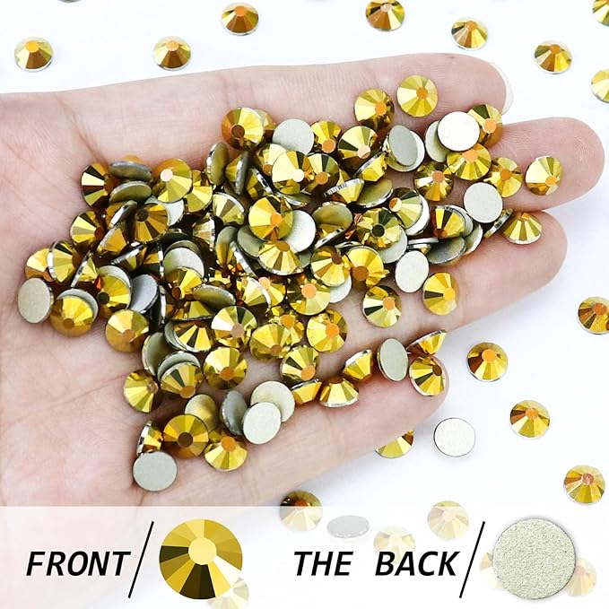 SS20/1440PCS Bright Gold Flatback Crystal Rhinestones Round Gems for Nail Art and Craft Clothes Glue Fix (4.6-4.8mm)