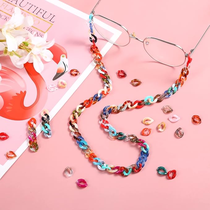 200PCS Acrylic Linking Rings, Link Connectors, Assorted Color Open Link Rings, for DIY Jewelry Making, Purse Eyeglass Jean Pocket Chain Lanyard, 10x14mm