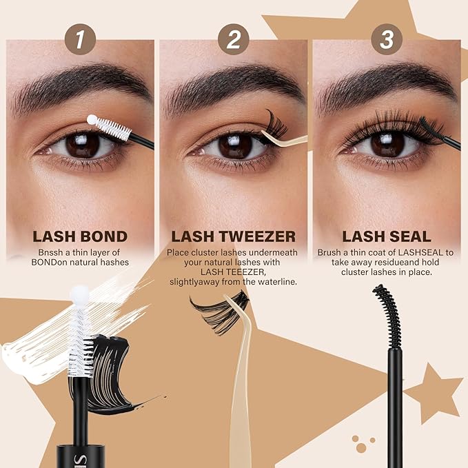 JMS&JMS DIY Lash Extension Kit Lash Clusters Kit 40D+50D D Curl Individual Lashes Eyelash Extension Kit 280 pcs Thin Band Cluster Lashes Lash Bond and Seal Tweezers Easy to apply