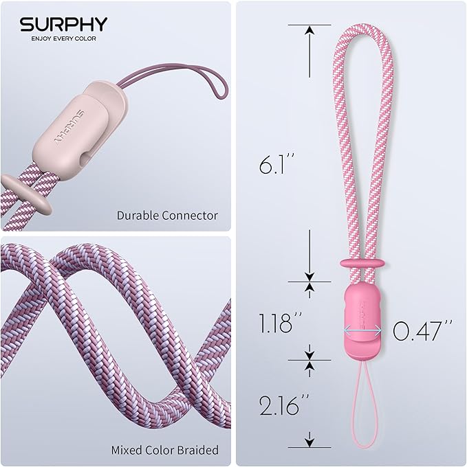 SURPHY 3 Pack Phone Wrist Strap with CellPhone Tether Tab, Cellphone Lanyard, Phone Strap with 2-Color Braided, Wrist Lanyard