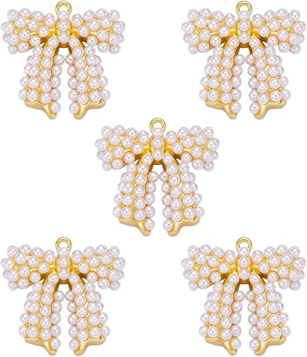 5Pcs Bowknot Charms for Jewelry Making Bulk Cute Bow Charms Brass Plastic Pendants for Bracelet Necklace Earring DIY Supplies