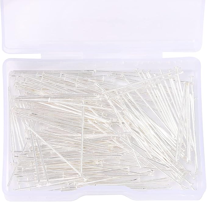 Silver Plated Flat Head Pins Non Tarnish 30mm 200pcs for Jewelry Making Findings