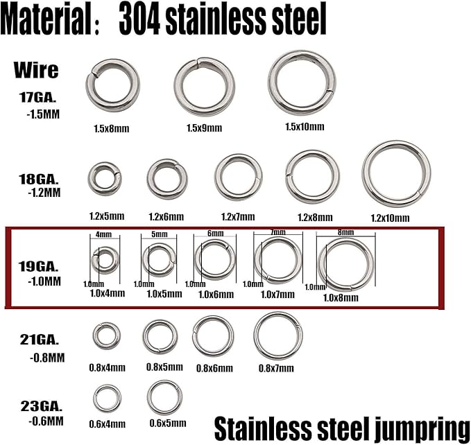 WOCRAFT 1000 Pcs Mix 4mm 5mm 6mm 7mm 8mm Stainless Steel Jump Rings for Jewelry Making, Necklaces, Bracelets, Earrings, Keychains, DIY Craft